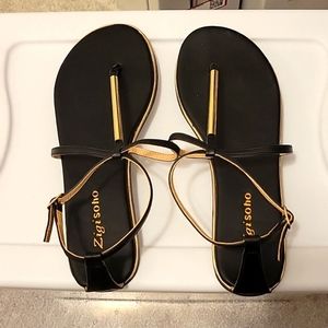 Black Sandals - Gold Detailing - Sz 8.5